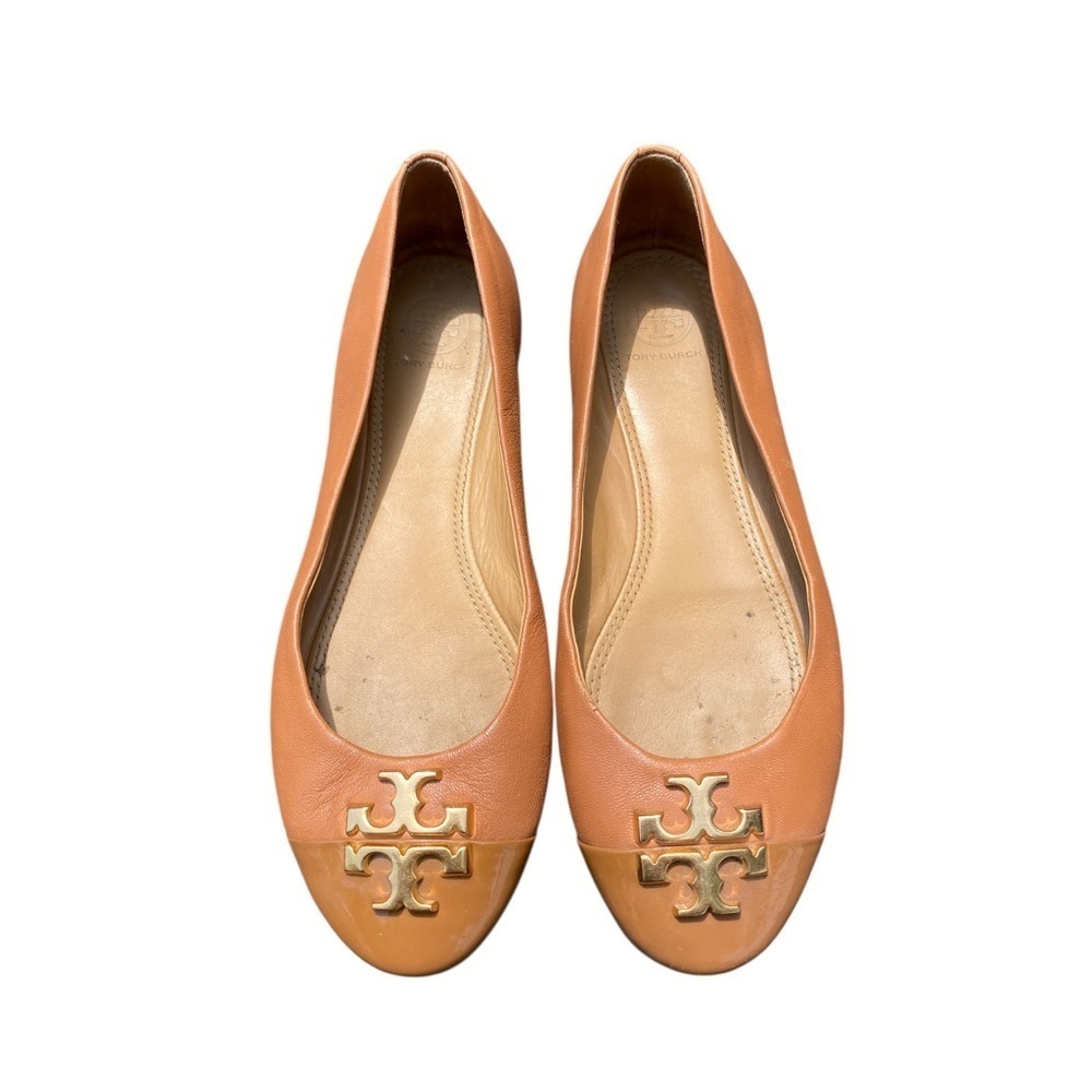 Tory Burch Tan Leather Flats Sleek Minimalist Design size 7.5
